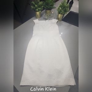 CALVIN KLEIN Ivory Jacquard Sleeveless Midi Dress